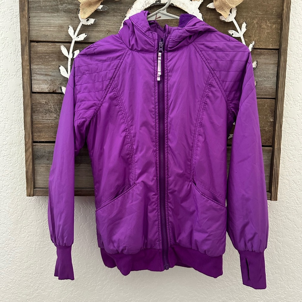 Lululemon Ivivva purple reversible fuzzy hooded jacket girls‎ size 10